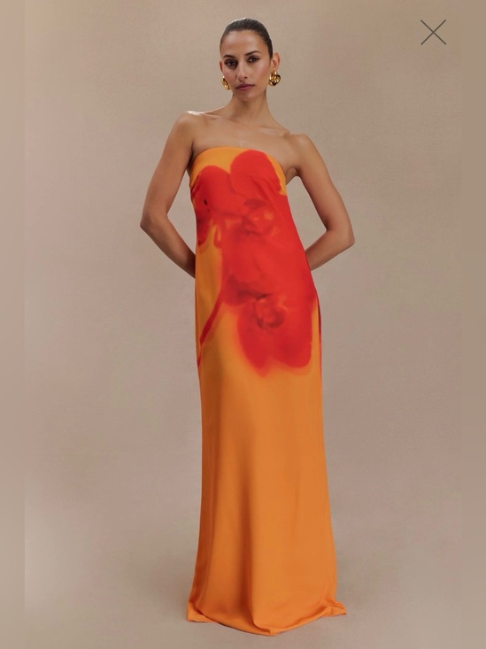 Meshki Dresses & Skirts - Meshki Amaya Strapless Orange & Red Orchid Maxi Dress